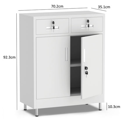 JINGUR Metal Storage Cabinet with Locking Doors and 2 Drawers (White)