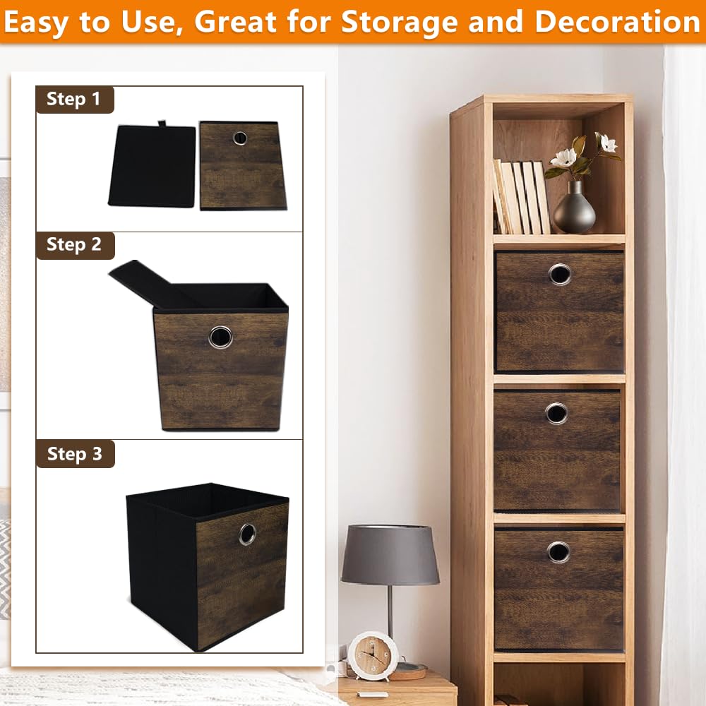 4-Pack Durable Storage Cube Box with Wood Grain Decorative Thickened Fabric Stroage Basket,Space-saving Cube Storage Unit Box for