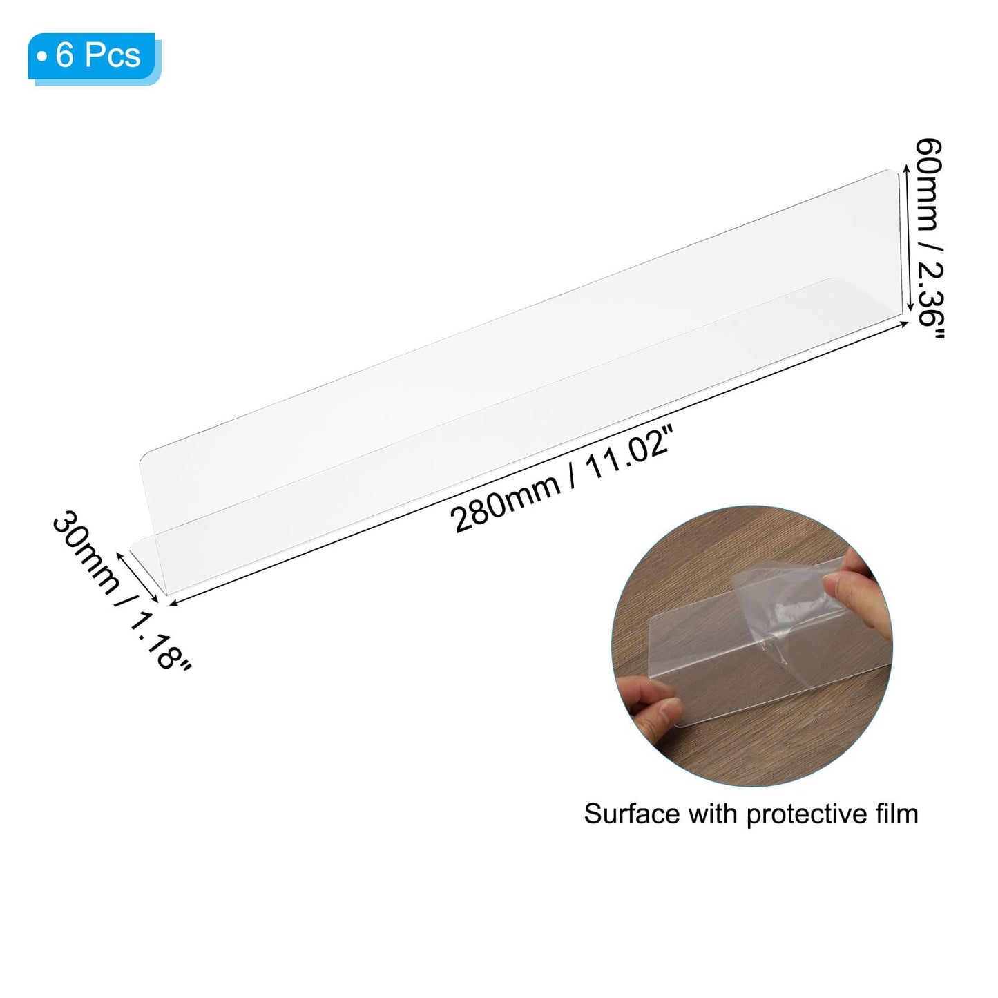 PATIKIL 6 Pack Shelf Dividers for Closet Organization, 280 x 30 x 60mm Acrylic Closets Separator Kitchen Cabinet Shelves Under Bed Blocker for