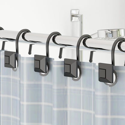 GILLAS 12 Black Zinc Shower Curtain Hooks Rings Square