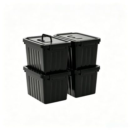Lesbye 4 PCS Black Plastic Storage Box with Lids, Storage Containers