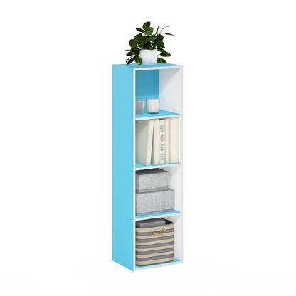 Furinno PASIR Book Shelf, 4-Tier Modern Bookshelf, Open Shelves Bookcase 9 x 12 x 42, for Living Room, Bedroom, Home Office, Light Blue/White
