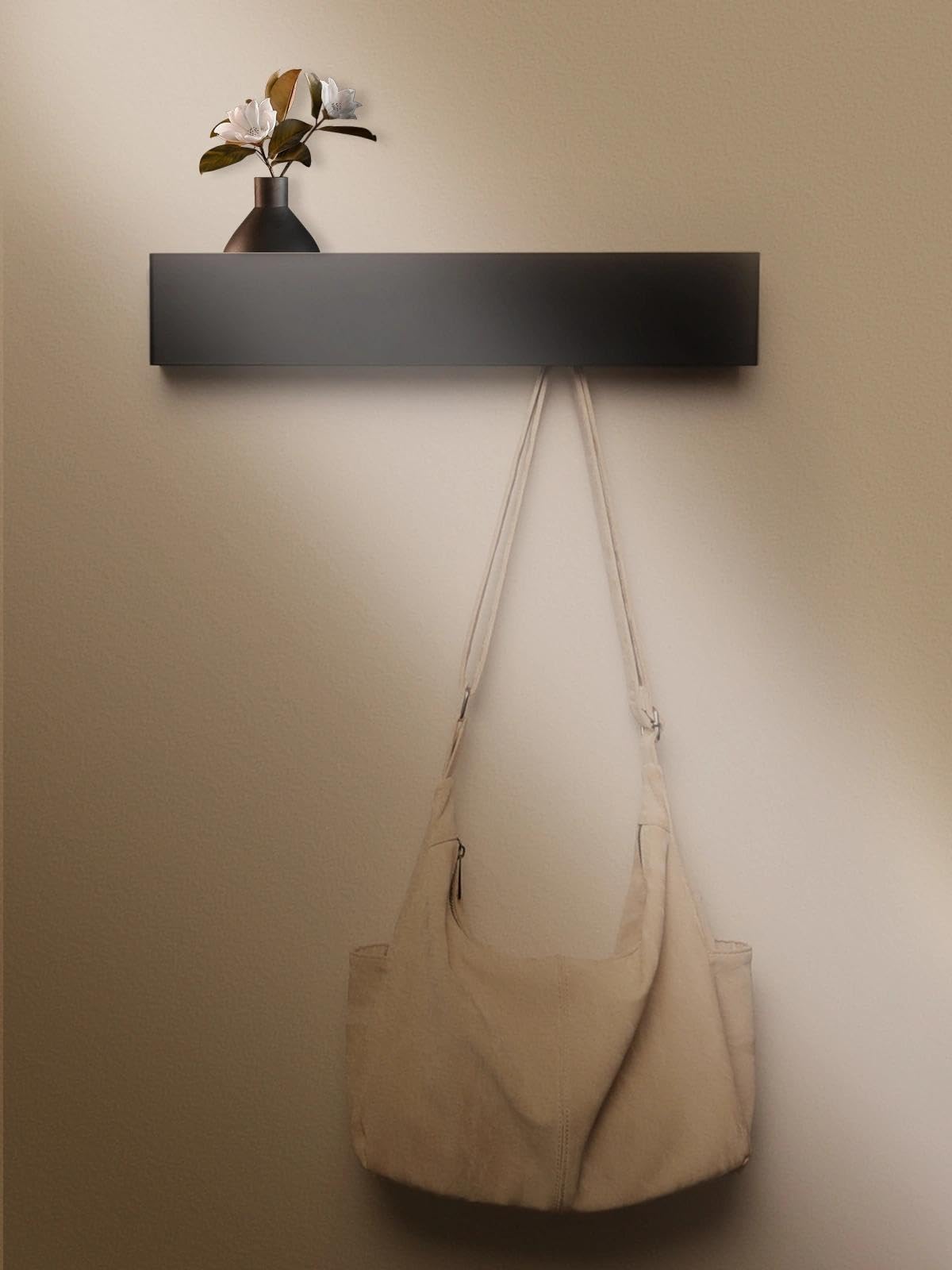 WJUAN Wall Mounted Coat Rack with Shelf, 5-Hook Coat Hook Rail, Space Saving Jacket & Scarf Holder for Hallway, Bedroom, Matte Black