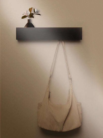 WJUAN Wall Mounted Coat Rack with Shelf, 5-Hook Coat Hook Rail, Space Saving Jacket & Scarf Holder for Hallway, Bedroom, Matte Black