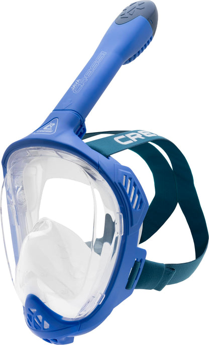 CRESSI Java Full Face Mask Blue/Blue Navy L/XL-Unisex Full Face Snorkel Mask, Ultra Clear Anti Fog Lens, 100% Silicone, Snorkel Dry with Safety