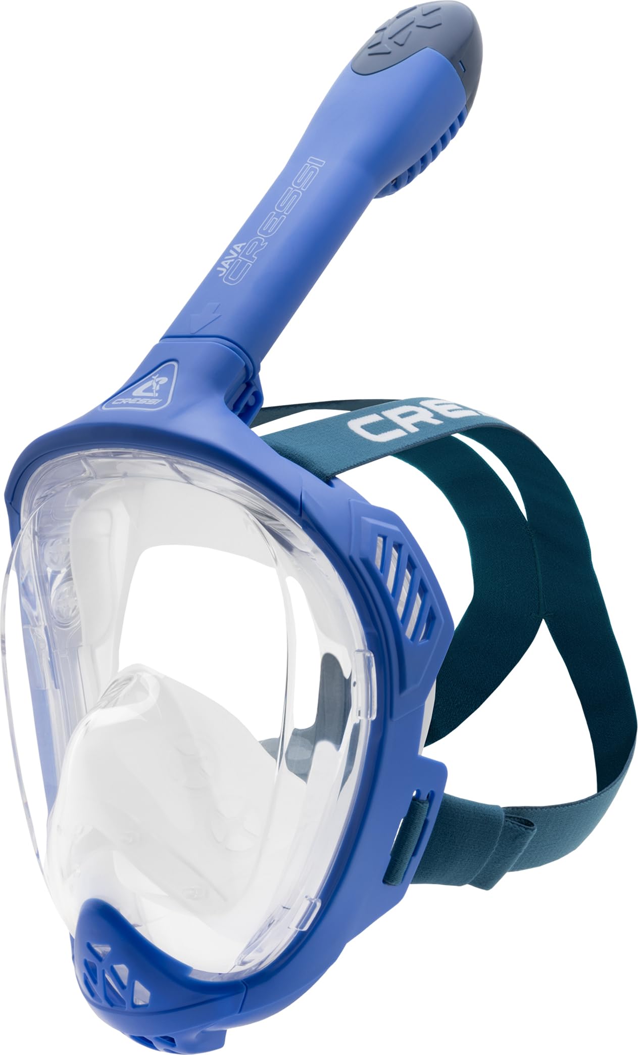 CRESSI Java Full Face Mask Blue/Blue Navy S/M-Unisex Full Face Snorkel Mask, Ultra Clear Anti Fog Lens, 100% Silicone, Snorkel Dry with Safety Valves,