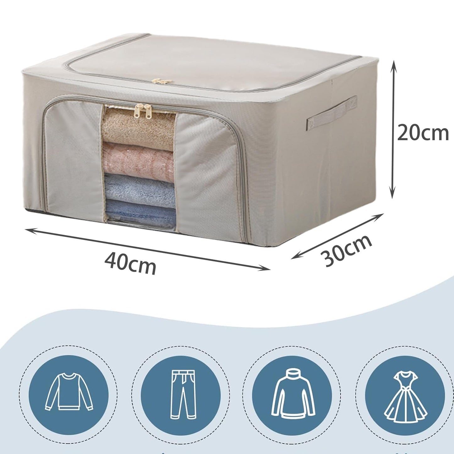 Goesort 6 Pack Clothes Storage Boxes with Steel Frame Support, 22L Moving Bag Wardrobe Storage Organiser Packing Boxes for Moving House with Clear