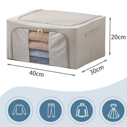 Goesort 3 Pack Clothes Storage Boxes with Steel Frame Support, 22L Moving Bag Wardrobe Storage Organiser Packing Boxes for Moving House with Clear