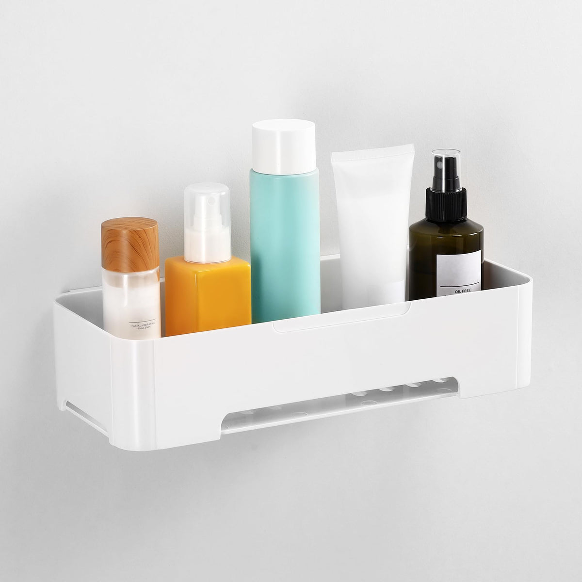 YOHOM Adhesive Shower Caddy Shelf For Bathroom Wall Plastic Shampoo Holder For Shower Storage Organizer Caddy Basket White