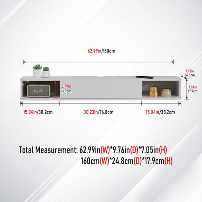Pmnianhua Floating TV Shelf, Wall Mounted TV Cabinet, Floating Shelves with Door, Modern Entertainment Media Console Center Large Storage Under TV