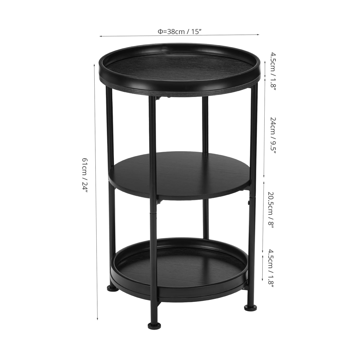 YEAKOO Industrial Nordic End Table, 3-Tier Round Side Table with Storage Shelf Edge Protection Tray