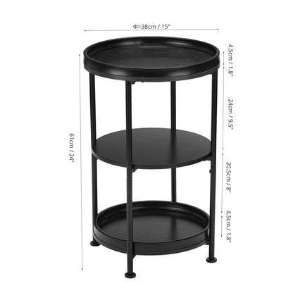 YEAKOO Industrial Nordic End Table, 3-Tier Round Side Table with Storage Shelf Edge Protection Tray