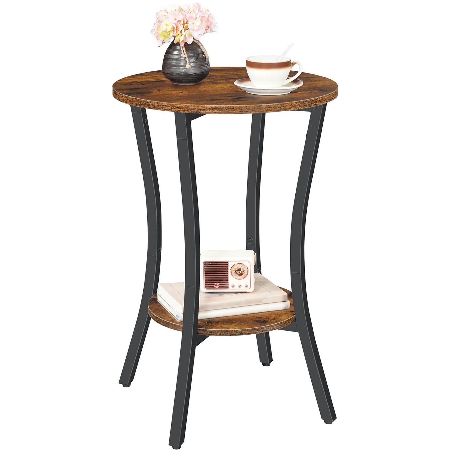 HOOBRO Round Side Table, 2 Tier Small Bedside Table, Round Sofa Side Table with Storage Shelf, Small Tables Coffee Table Hallway for Living Room