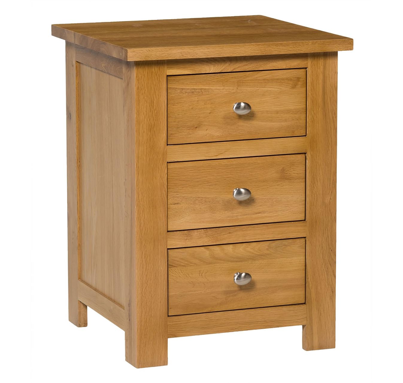 Hallowood Furniture Waverly Oak 3 Drawer Wooden Bedside Table, Solid Oak Bedside Cabinet, Small Chest of Drawers, Pre-Assembled Side Table with