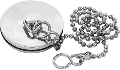 Chrome Sink Plug with Chain for Kitchen or Bath - 45mm (1.3/4 Inch) with Ball Type and S Hook Shaped Chain Made of Stainless Steel 450mm (18 Inch)