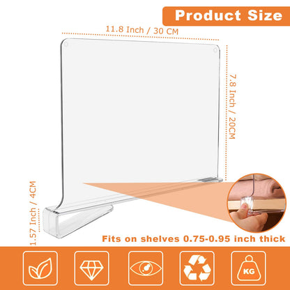 CYEER Shelf Dividers Set of 12, Acrylic Shelf Dividers for Wardrobe, Clear Closets Shelf Separator and Organizer Wardrobe Shelves for Bedroom Kitchen