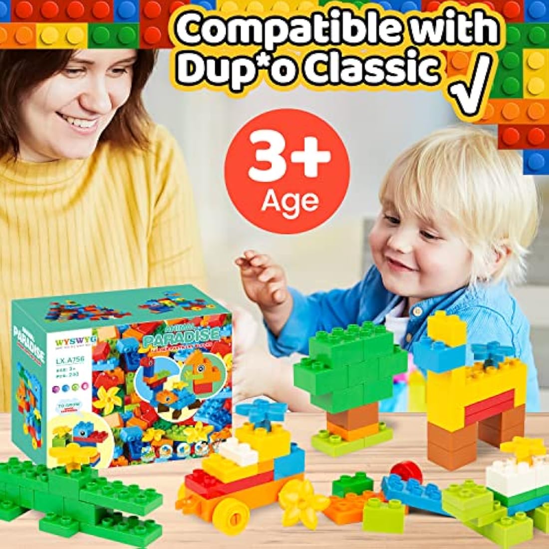 WYSWYG Classic Big Building Block Set, Large 240 Pieces Building Bricks, Compatible with All Major Brand Bulk Bricks, Toddler STEM Toys for Boys Girls Age 3 4 5 6 Years Old