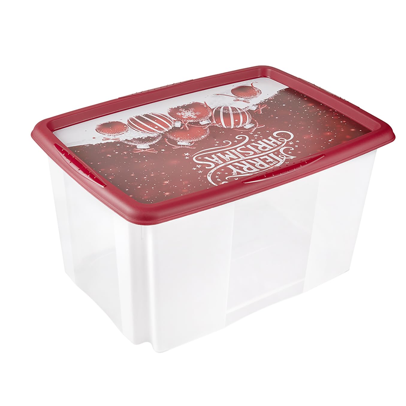 keeeper Storage Box with Christmas Motif and Lid, Stackable, 55x39.5x29.5 cm, 45 L, Wika, Red / Transparent