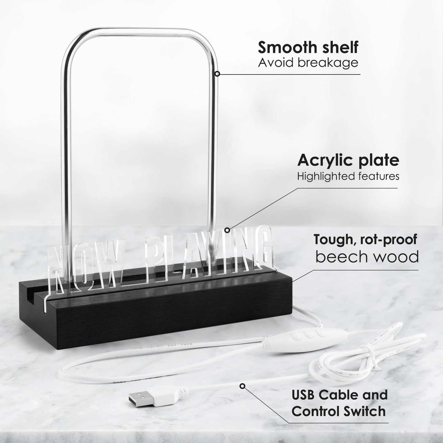 Now Playing Vinyl Record Stand, Vinyl Album Display Holder, 7-Color Lights