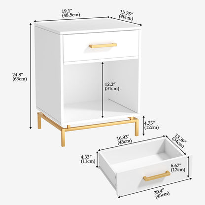 Skokliz Bedside Tables Set of 2 - White Cabinet with Drawer & Open Shelf, Modern End Table for Bedroom, Living Room & Small Spaces