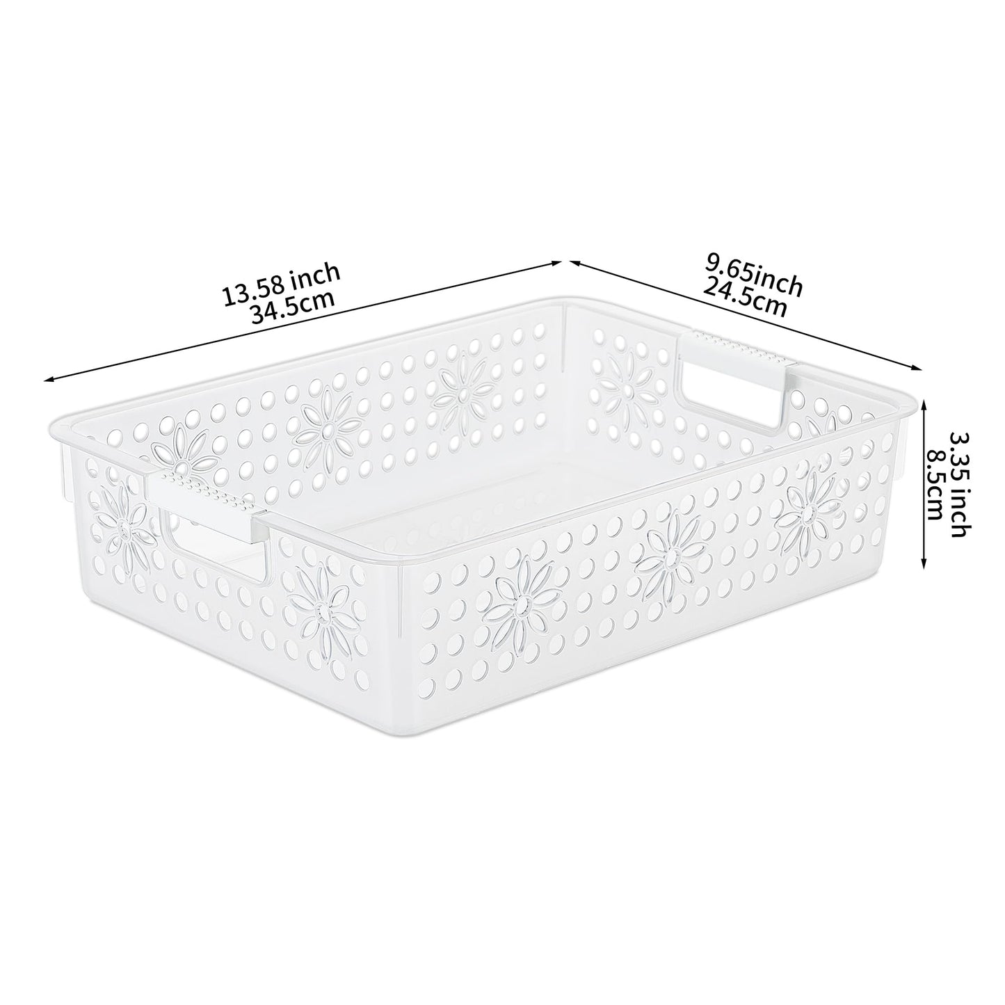 Cetomo Plastic Storage Box, Storage Baskets with Handle, Shelf Basket Organizer with Hole, Open Top Storage Bin for Home Kitchen Office, Transparent