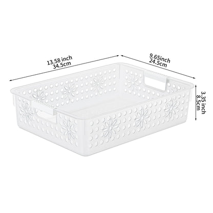Cetomo Plastic Storage Box, Storage Baskets with Handle, Shelf Basket Organizer with Hole, Open Top Storage Bin for Home Kitchen Office, Transparent