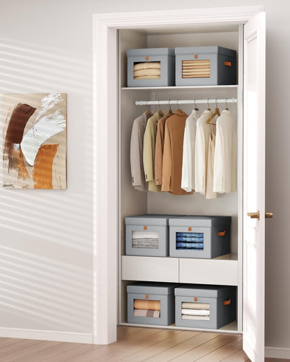 Stackable Storage Boxes with Lids & Dual-access Design for Wardrobe Grey