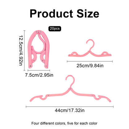 GOSHIES Travel Hangers Doldable 20 Pcs Folding Clothes Hangers 4 Colors Portable Plastic Clothes Coats Hangers for Travel Cruise Camping