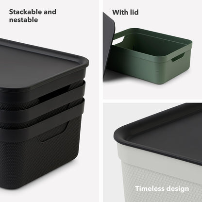Rotho Jive Dekobox Set of 3 storage box 10l with lid, Plastic (PP recycled), 10l (37.5 x 27.8 x 13.5 cm), Blue