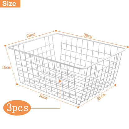 WYIPOLZI 3PCS Large Wire Storage Baskets, Chest Freezer Storage Baskets, Chest Freezer Organiser, Metal Basket for Pantry Cabinet, White