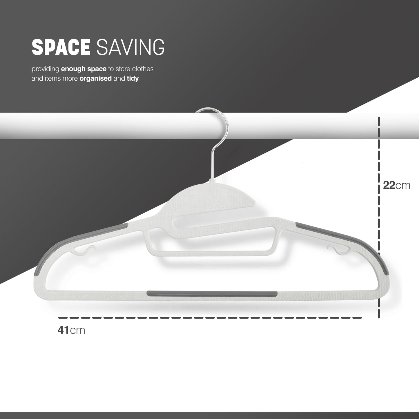 KEPLIN 20-Pack Non-Slip Hangers – Durable, Slimline Design for Space Saving with 360° Swivel, Tie Organiser, Strap Hooks, and S-Shape Opening (White)