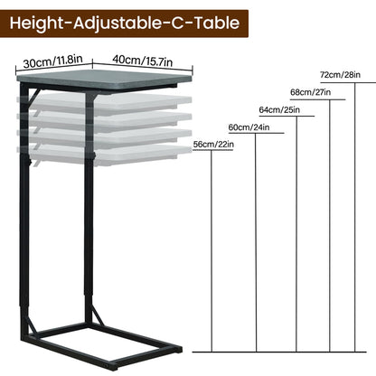 OFIDELITY Side Table, Height Adjustable C Table, End Table for Sofa, Couch & Bedside