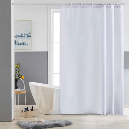Furlinic White Shower Curtain Mould Proof Resistantand Waterproof Washable Polyester Fabric Bath Curtains with Weight Tape 10 Hooks for Wetroom 60x72
