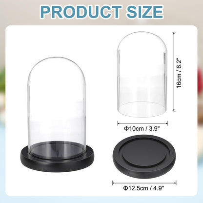 sourcing map Glass Cloche Display Dome, 6.2" x 3.9" Glass Dome Display Case Wood Base Tabletop Jar Case Decorative Bell Jar for Plant Home Decor
