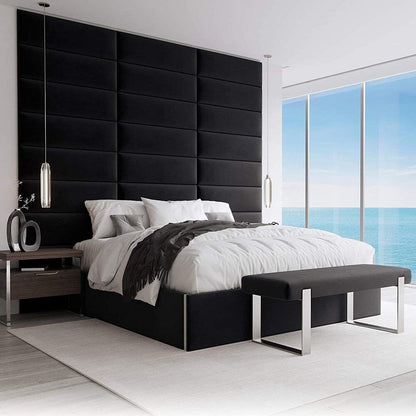 VANT Upholstered Headboards - Accent Wall Panels - Packs of 4 - Easy to Install - Single & Double bed Size (91cm Wide, Plush Velvet Black)