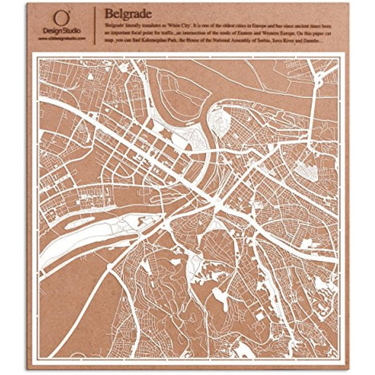 Belgrade Paper Cut Map White 30x30 cm Paper Art