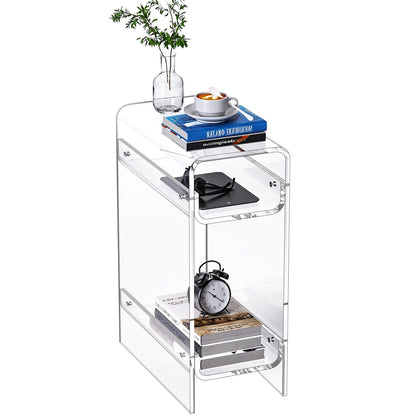 Dewrhiixe Clear Acrylic Side Table Narrow, Slim End Table for Small Spaces, Skinny Nightstand Bedside Table for Bedroom, Living Room, Office