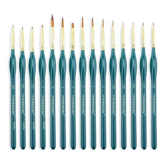 Transon 15-Piece Fine Detail Miniature Painting Brush Set for Acrylics, Watercolors, Crafts, Rocks & Face Painting
