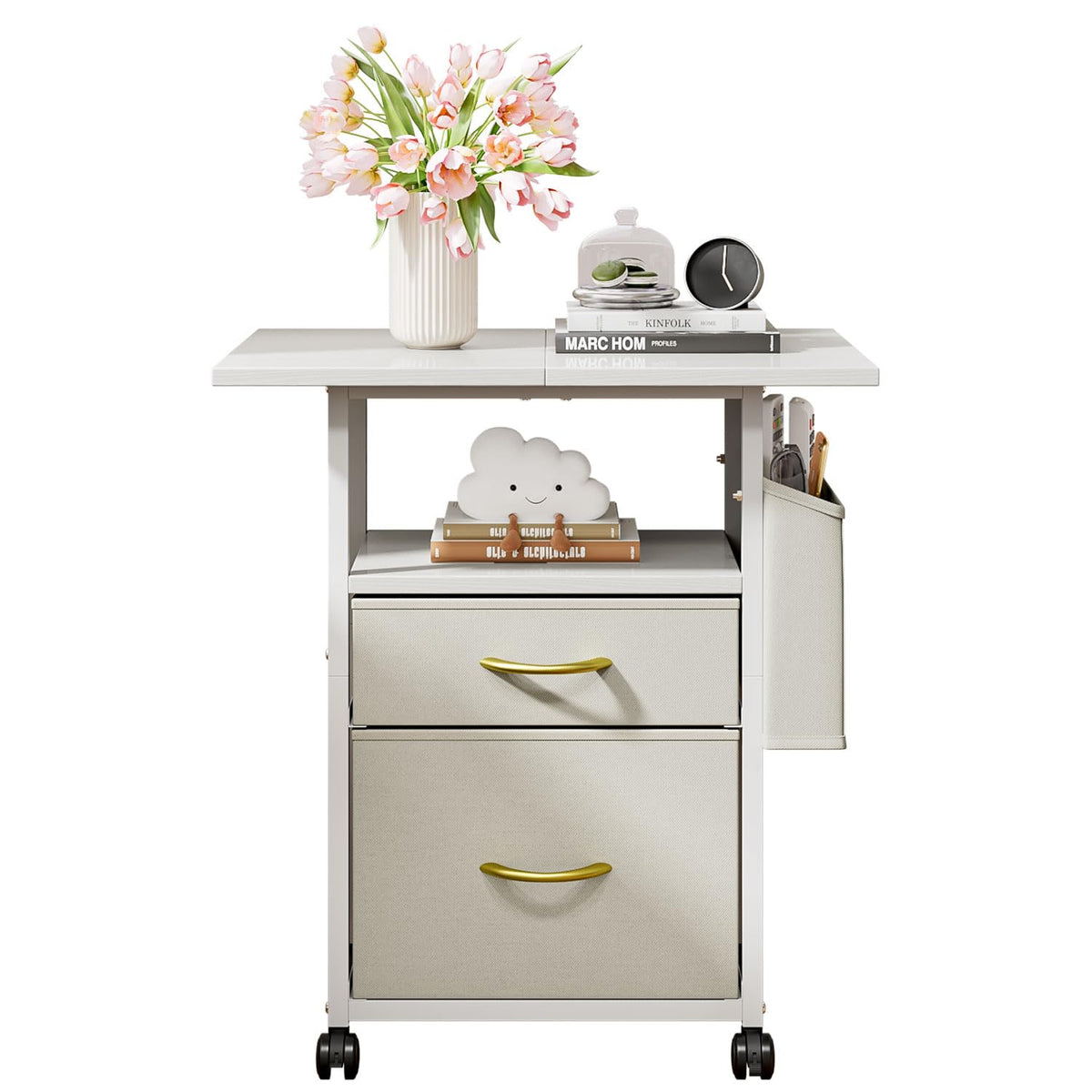 Printer Stand with 2 Fabric Drawers Mobile File Cabinet,End Table On Wheel