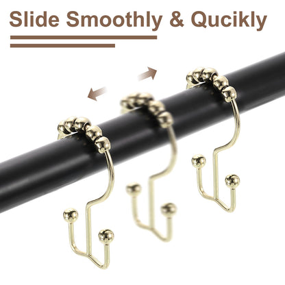 sourcing map 12Pcs Shower Curtain Hooks, Metal Double Glide Shower Rings, Curtain Rolling Shower Hooks for Rust-Resistant Sliding Smoothly, Gold