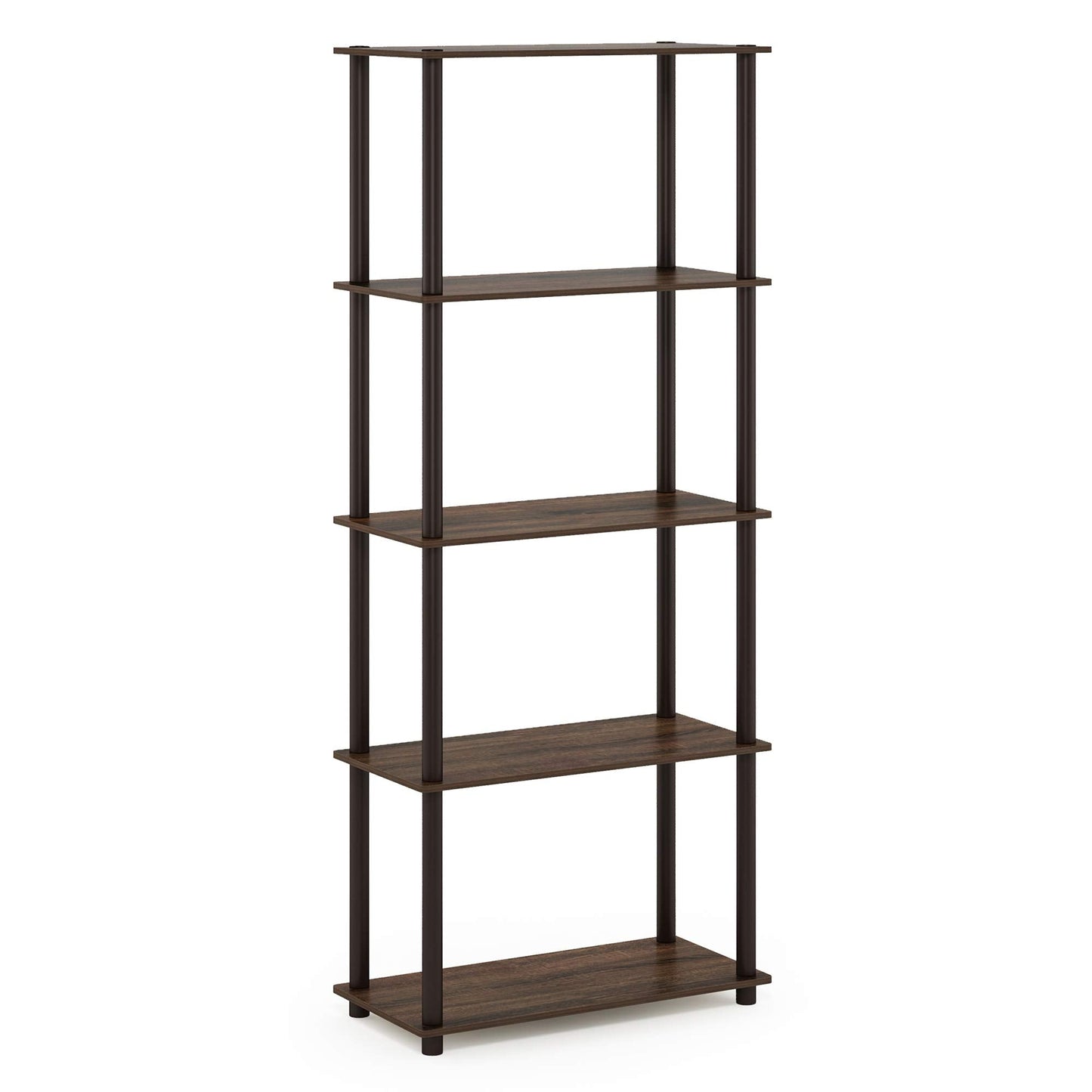 Furinno TURN-N-TUBE Toolless Assembly 5-Tier Storage Shelves, Black Book Shelf, Open Storage Bookshelf, for Organization and Storage, Living Room