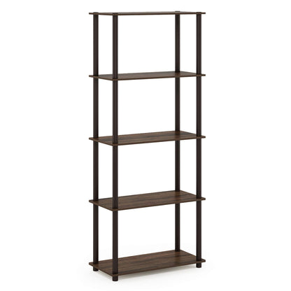 Furinno TURN-N-TUBE Toolless Assembly 5-Tier Storage Shelves, Black Book Shelf, Open Storage Bookshelf, for Organization and Storage, Living Room