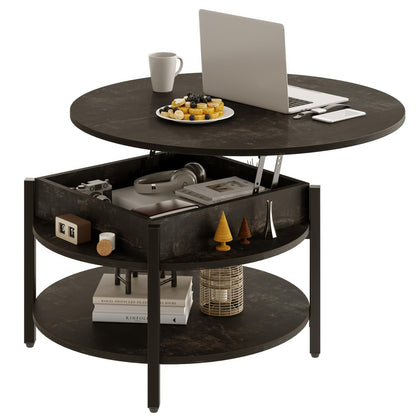 Mossora 68cm Black Oak Round Lift Top Coffee Table with Hidden Storage