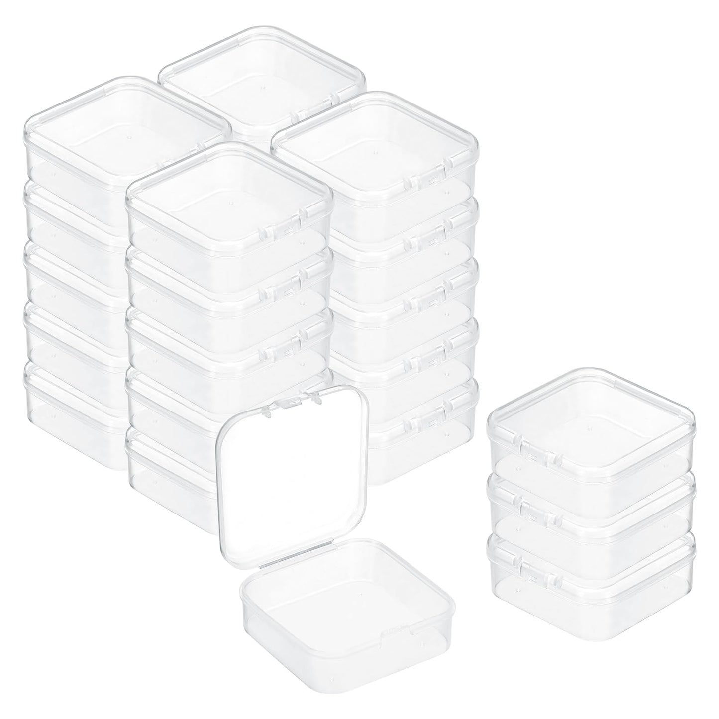 PATIKIL 24 Pcs Mini Clear Plastic Containers Boxes, 2.1"x2.1" Bead Storage Organizer Box with Hinged Lid Square Holder Plastic Cases for Items