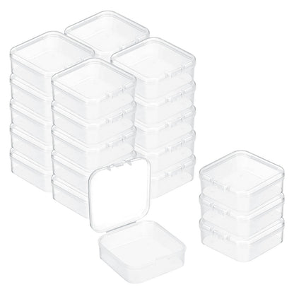 PATIKIL 24 Pcs Mini Clear Plastic Containers Boxes, 2.1"x2.1" Bead Storage Organizer Box with Hinged Lid Square Holder Plastic Cases for Items