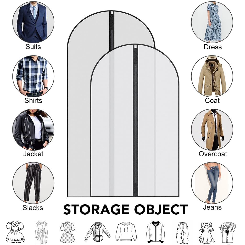 Garment Bags,6PCS Dustproof Garment Covers PEVA Translucent Clothes Covers with Zip Moth Proof Suit Protector Bags Waterproof Dress Covers for Shirts