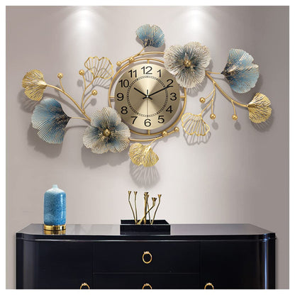 Large Silent Modern Decorative Wall Clock,Elegant Wrought Iron Wall Clocks Ginkgo Leaf Mute Wall Quartz Clock for Living Room Bedroom Hotel Porch (83