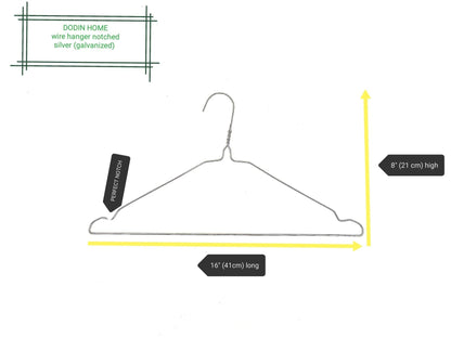 DODIN HOME 10 Silver Wire Notched Hangers Space Saving Metal Coat Hanger Suit Notch Hangers with Trouser Bar Clothes T-Shirt Dress Hanger with Notch