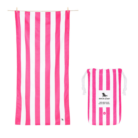 Dock & Bay Beach Towel - Quick Dry, Sand Free - Compact, Lightweight - 100% Recycled - Includes Bag - Cabana - Phi Phi Pink - Large (160x90cm, 63x35)