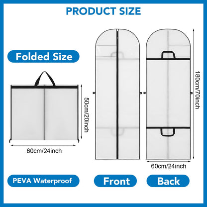 Dntorx 2PCS Long Dress Bags Covers PEVA Wedding Dress Bags 71in, White